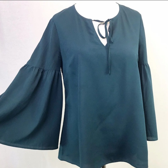 Boden Tops - Boden Dark Green Long Bell Sleeves Tie Neck Oversized Blouse UK Size 8
